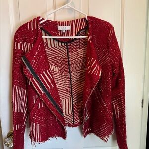 IRO Red and Metallic Mepsie Geometric Tweed moto Jacket size 42 Medium
